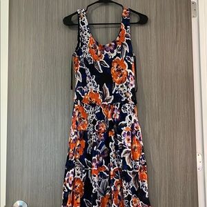 Floral Summer Maxi Dress - Orange and Blue